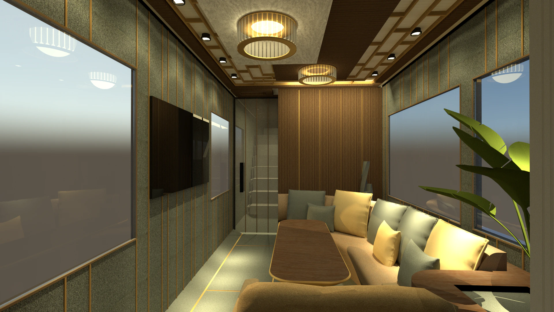 Contemporary VIP bus meeting space concept render