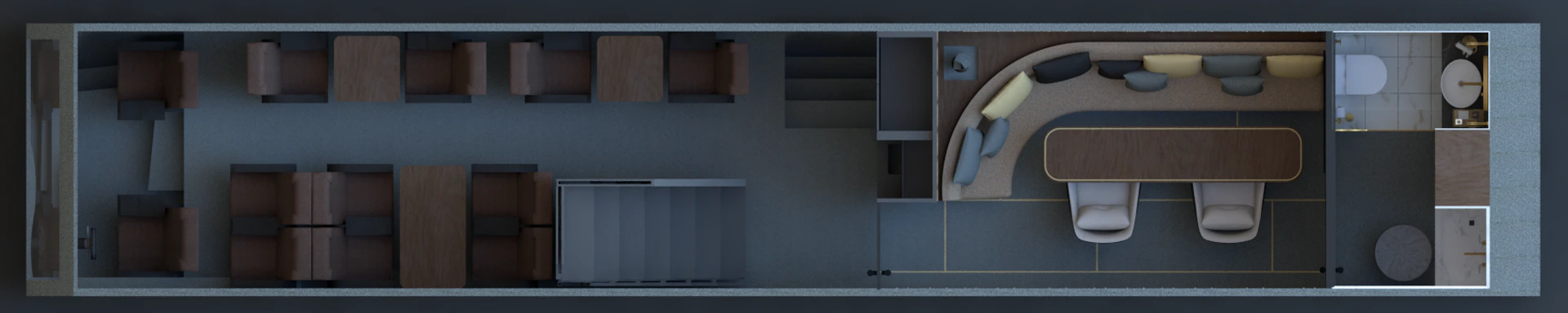 VIP bus conference lounge layout concept render