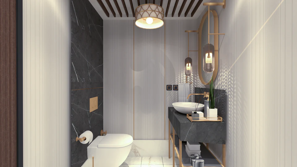 VIP otobüs özel banyo ve lavabo konsept renderı