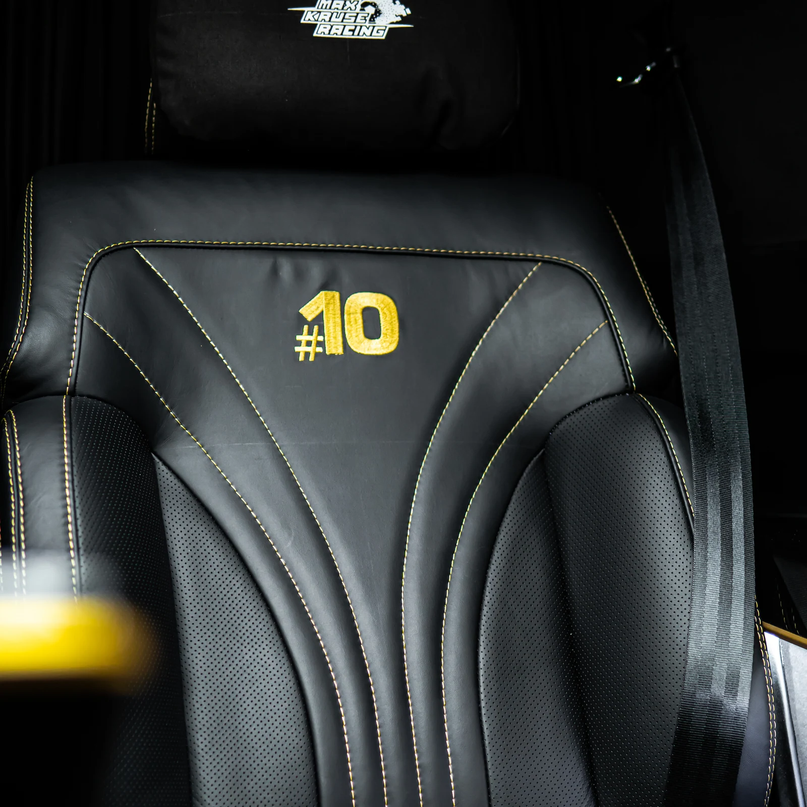 Personal number and name embroidery on an Ertex VIP vehicle seat