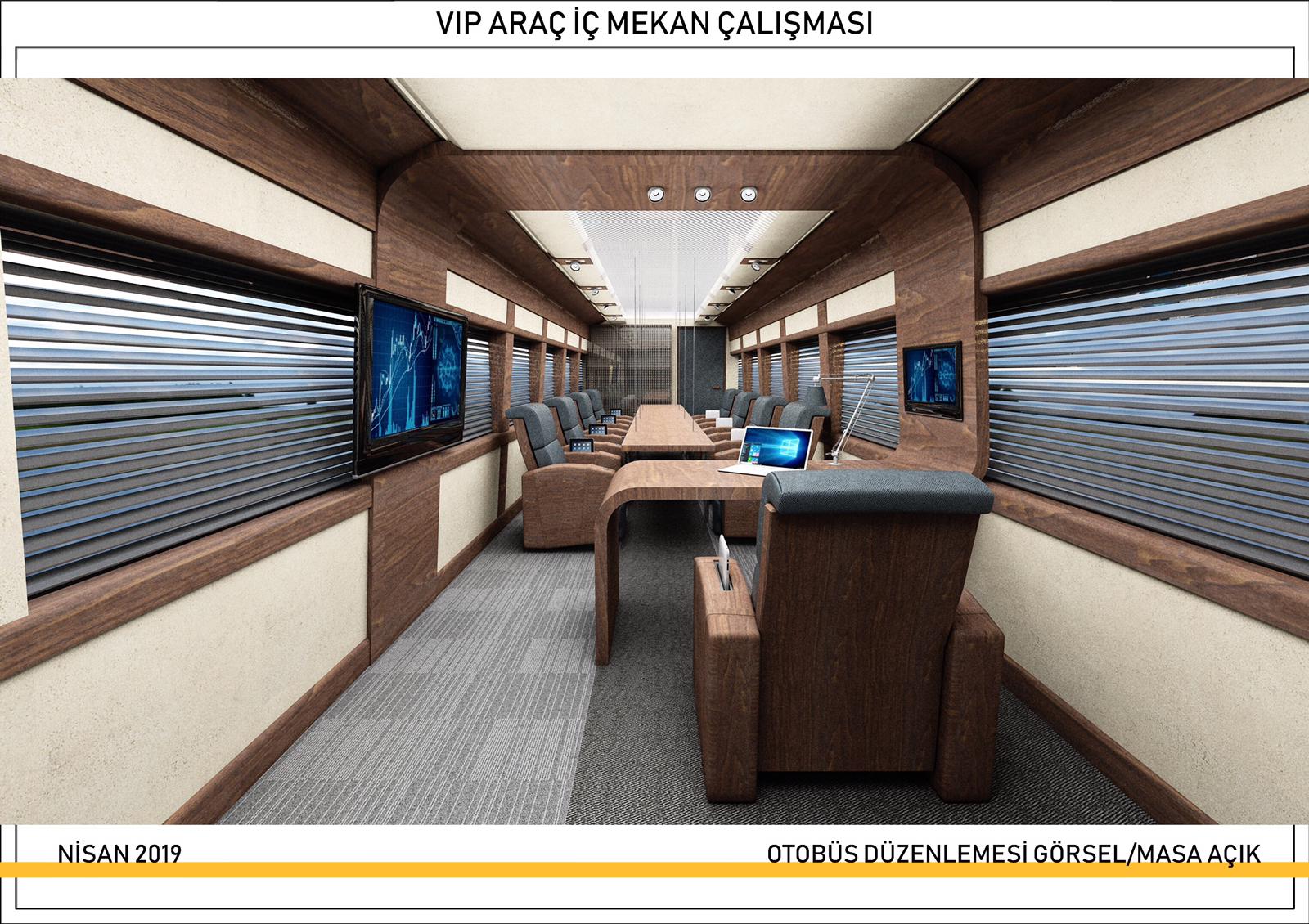 Executive meeting and office bus open meeting table concept render
