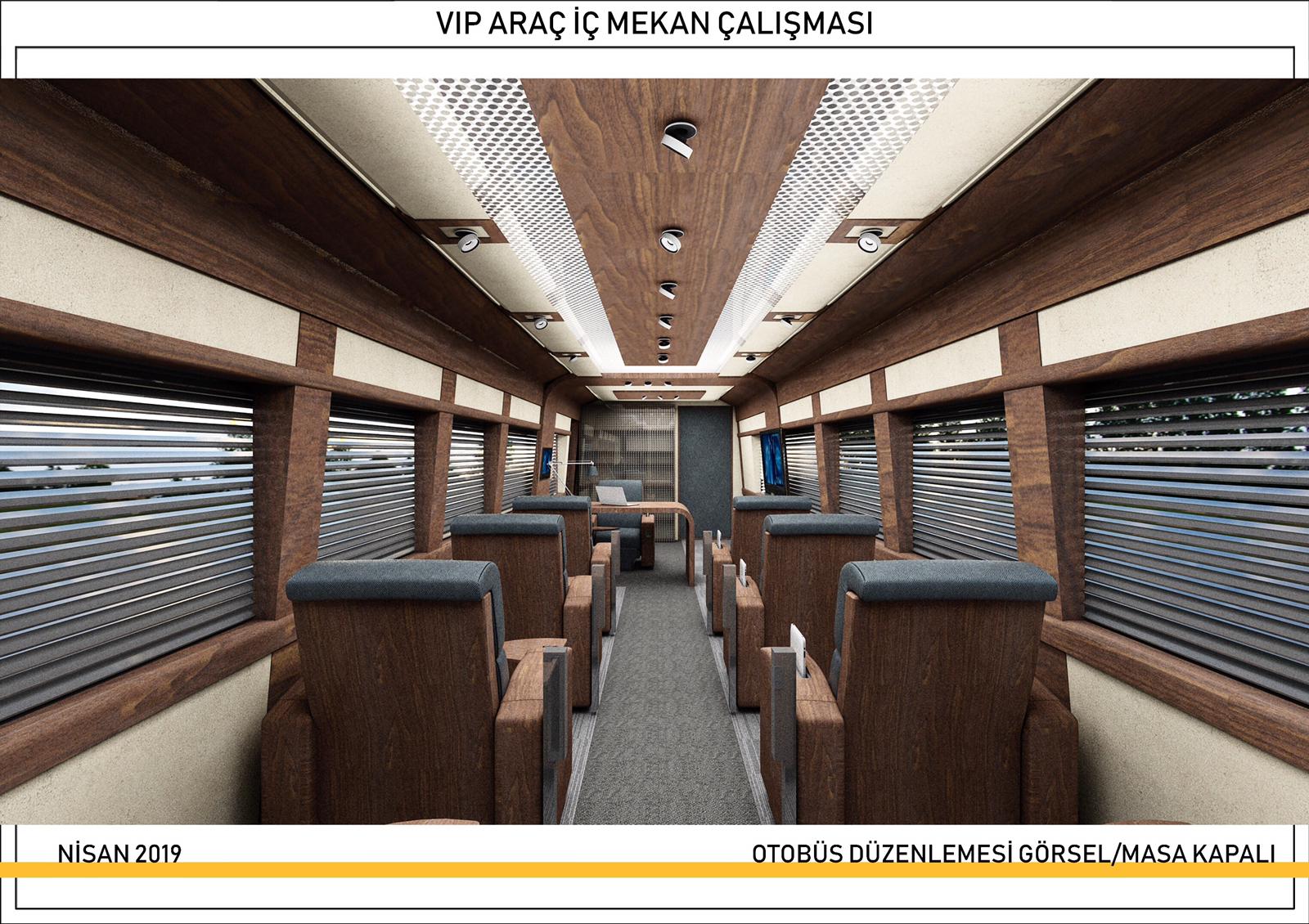 Executive meeting and office bus closed-table layout concept render