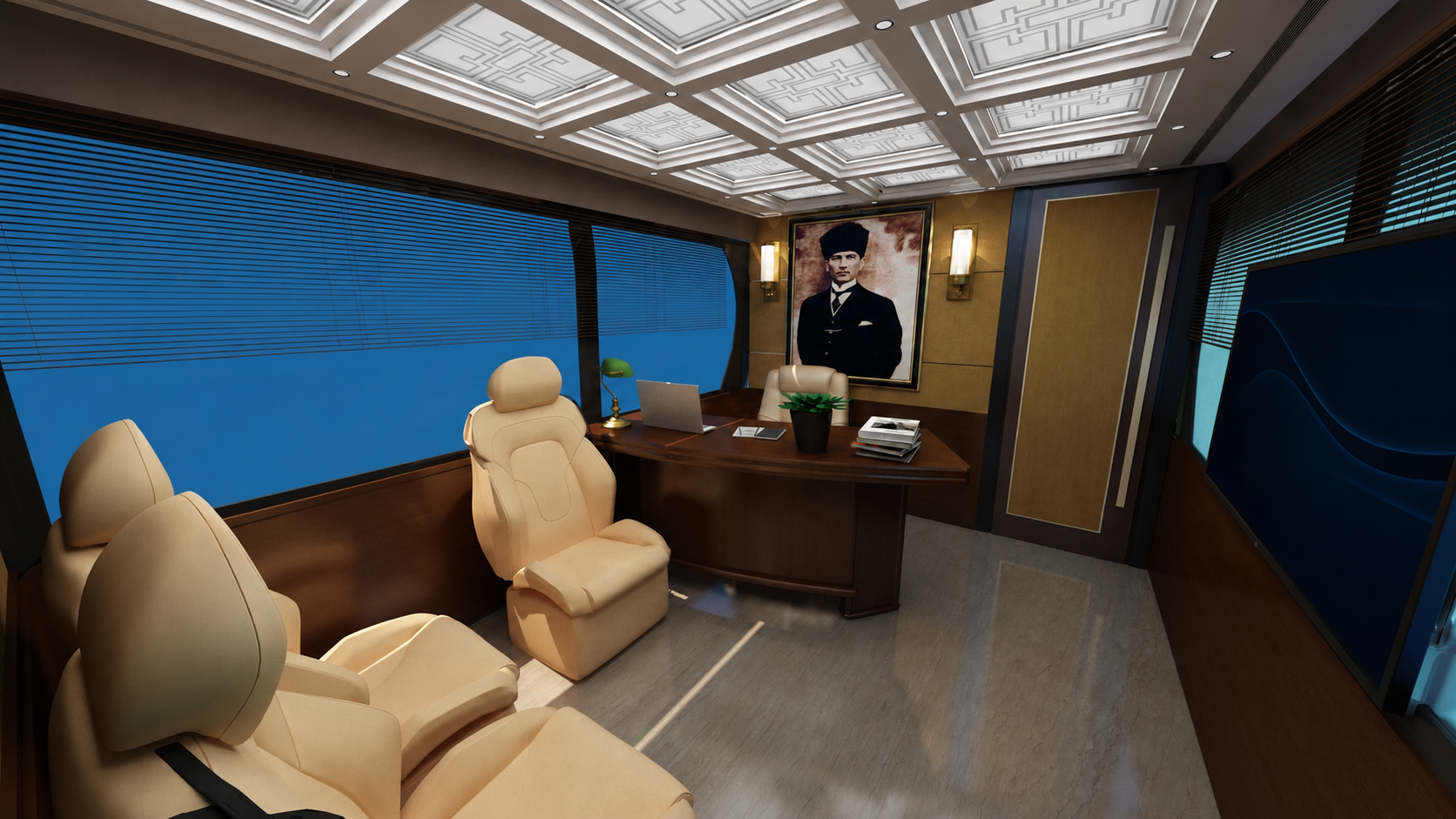 Executive bus principal desk and guest seating concept render