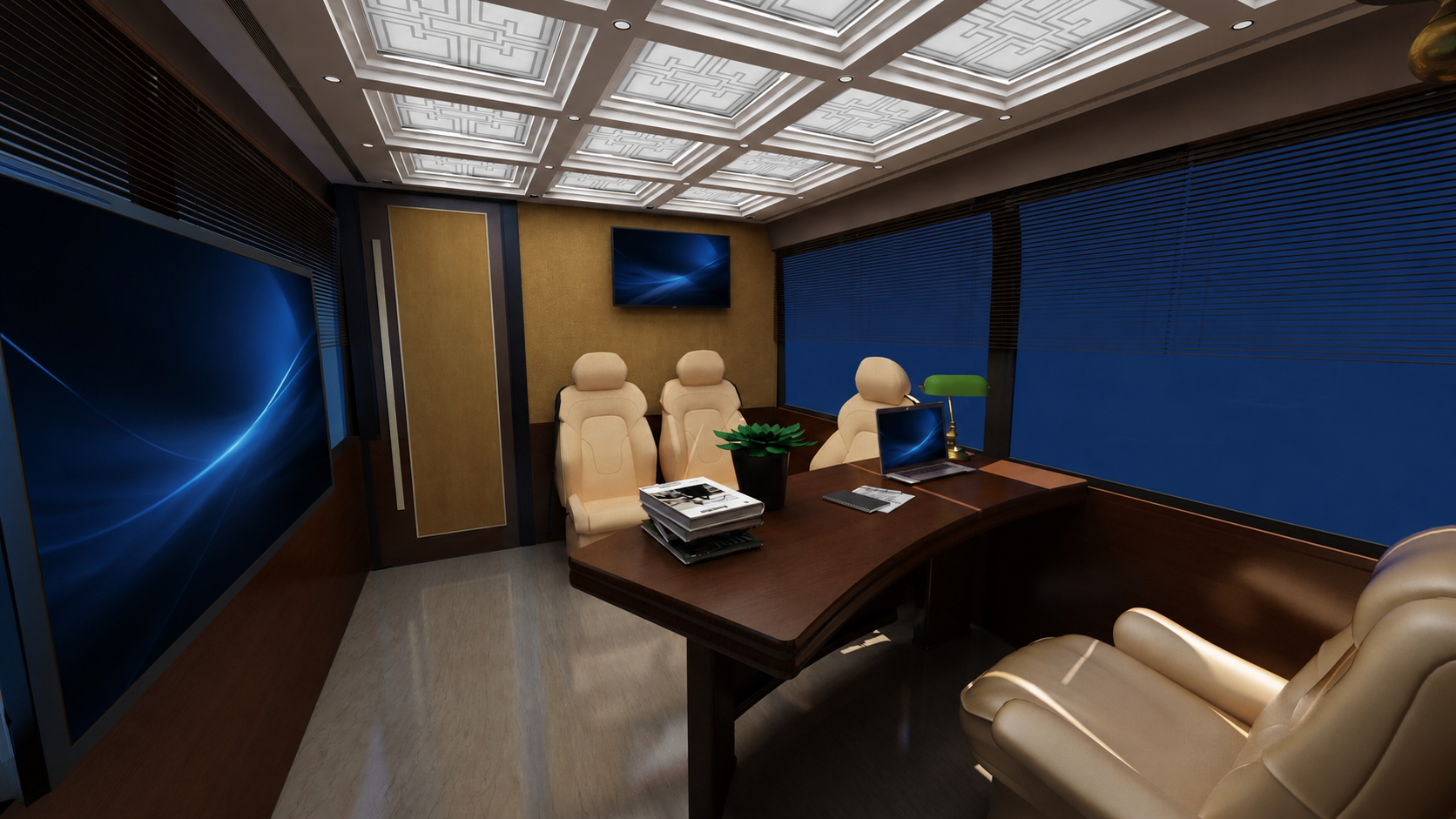 Executive bus large desk and displays concept render