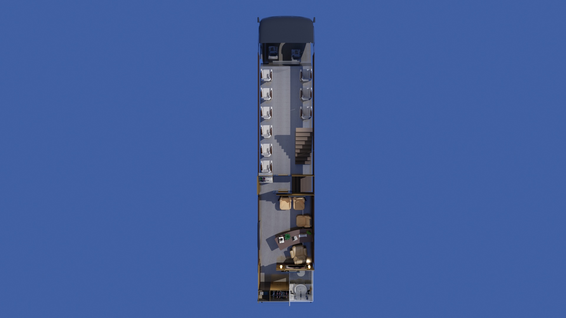 Two-level executive bus overhead layout concept render
