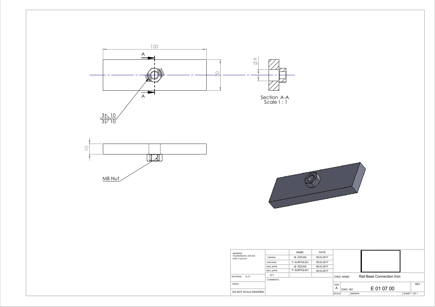 Technical drawing of the rail base connection component